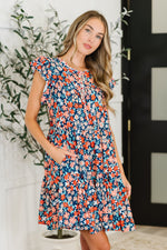 Petal to the Metal Flutter Sleeve Dress in Navy/Coral