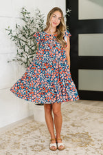 Petal to the Metal Flutter Sleeve Dress in Navy/Coral