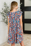 Petal to the Metal Flutter Sleeve Dress in Navy/Coral
