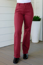 Phoebe High Rise Front Seam Straight Jeans in Burgundy**