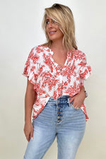 Cozy Co Floral Print Button Down Ruffle Sleeve Top Blouses