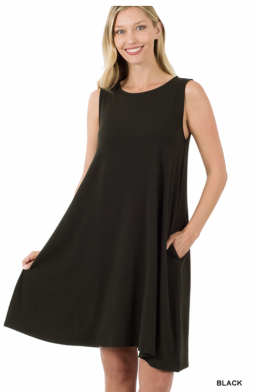 Sleeveless Flared Dress - Black