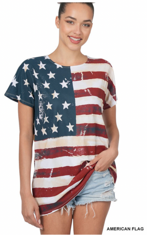 American Flag Print Short Sleeve Top