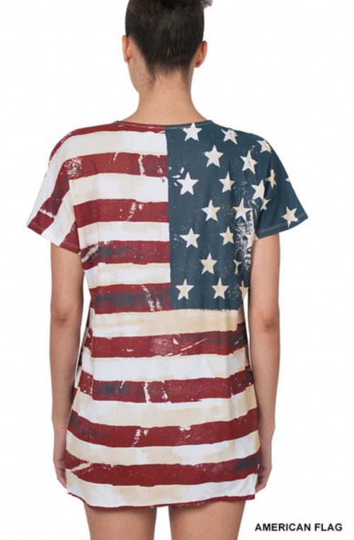 American Flag Print Short Sleeve Top