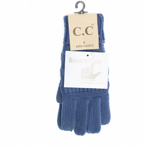 Solid Cable Knit CC Gloves - dark denim
