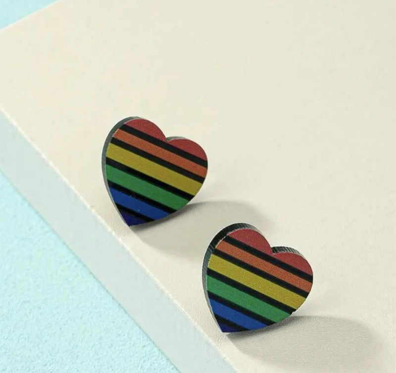 Rainbow Wood Stud Earrings