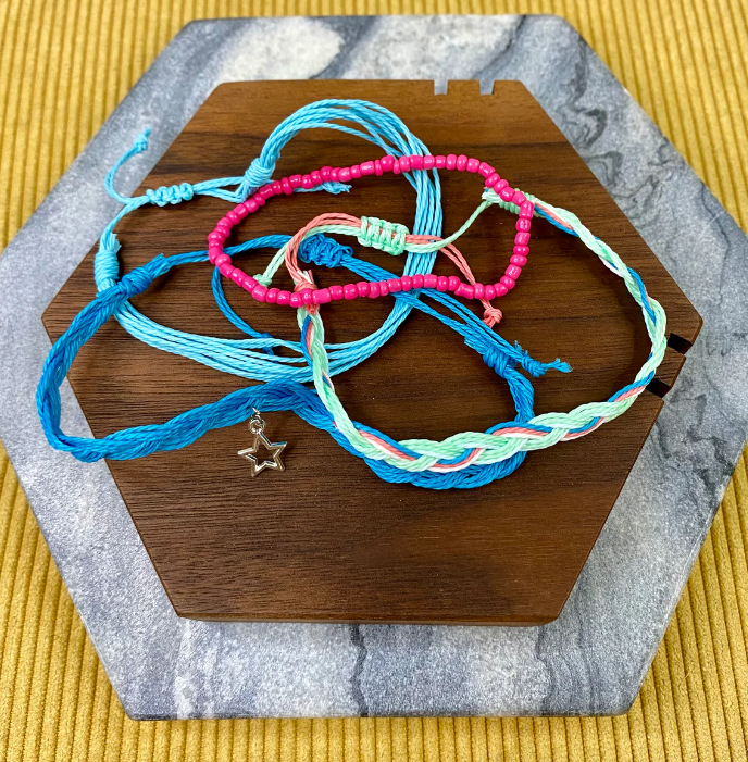 Bracelet Pack - Adjustable String & Bead Pink Blue Star