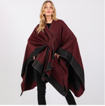 Two Tone Knitted Cape With Pull Through Closure