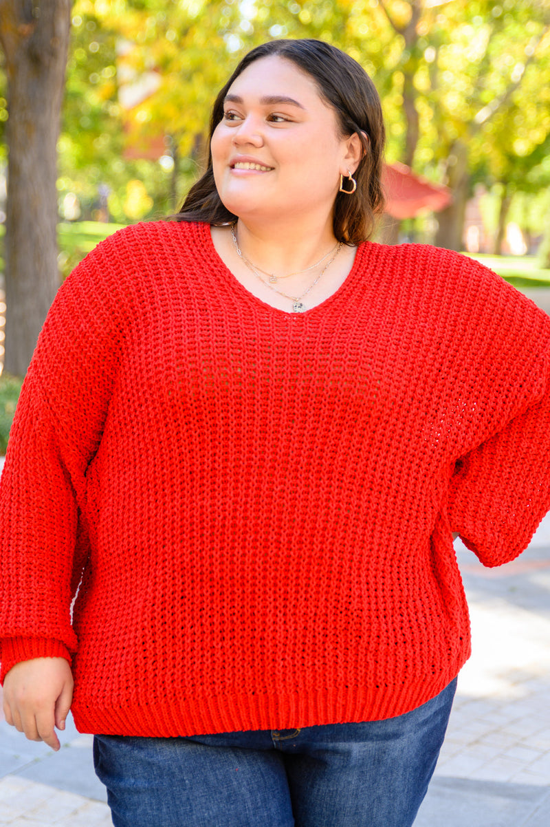 Seasonal Shift Long Sleeve Knit Sweater In Red Womens