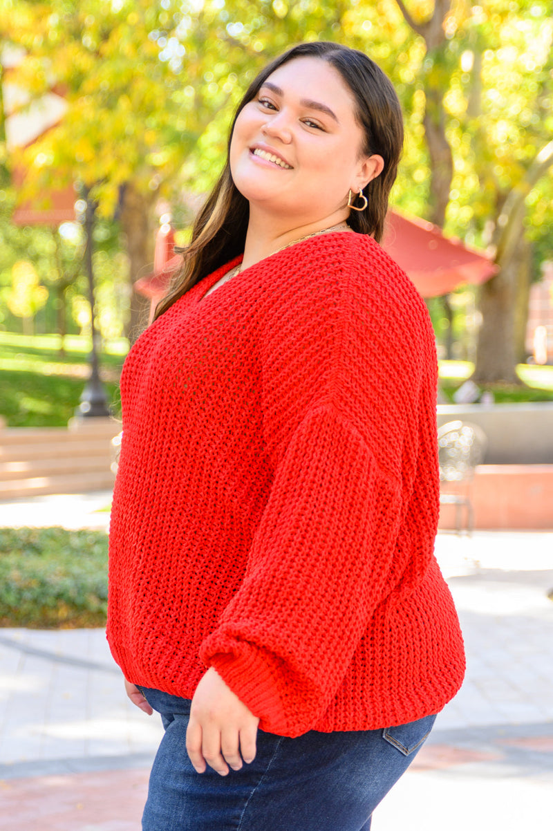 Seasonal Shift Long Sleeve Knit Sweater In Red Womens