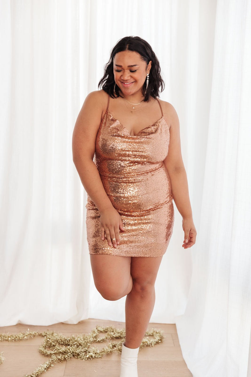 Shining in Sequins Dress in Gold SidePony Boutique Shining in Sequins Dress in Gold SidePony Boutique
