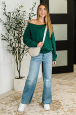Side Hustle Off Shoulder Long Sleeve Top in  Hunter Green