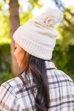 Slouchy Boucle Pom Beanie In Ivory Womens