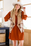 Snug And Stylish Plaid Fur Lined Wide Collar Vest Womens