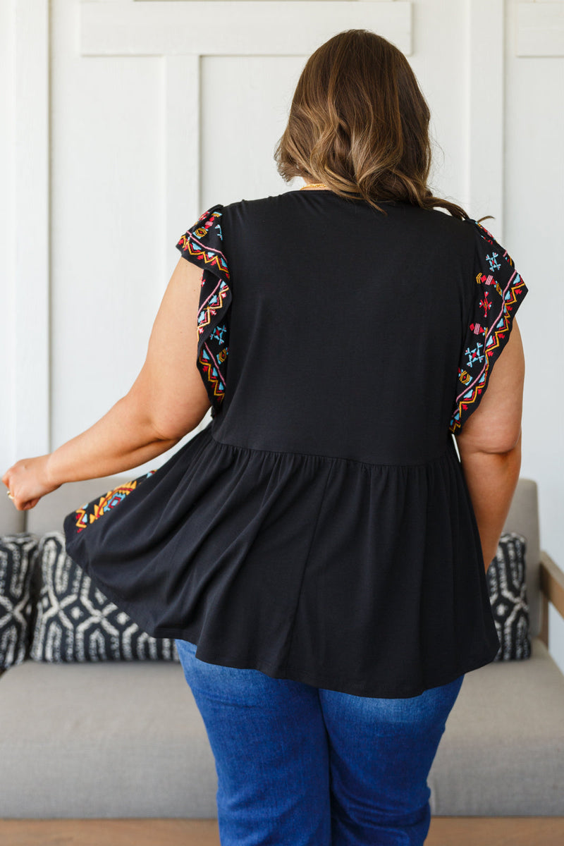 Sophia Embroidered Blouse In Black Womens