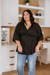 Storied Moments Draped Peplum Top In Black Womens