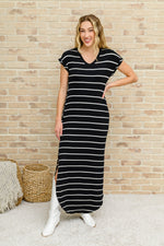 Striped Maxi Dress In Black Womens