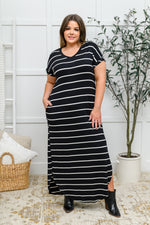 Striped Maxi Dress In Black Womens