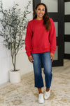 Sweet with a Side Eye Drop Shoulder Pullover in True Red**