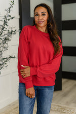 Sweet with a Side Eye Drop Shoulder Pullover in True Red**