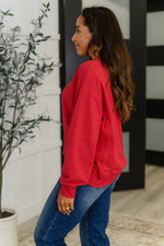 Sweet with a Side Eye Drop Shoulder Pullover in True Red**