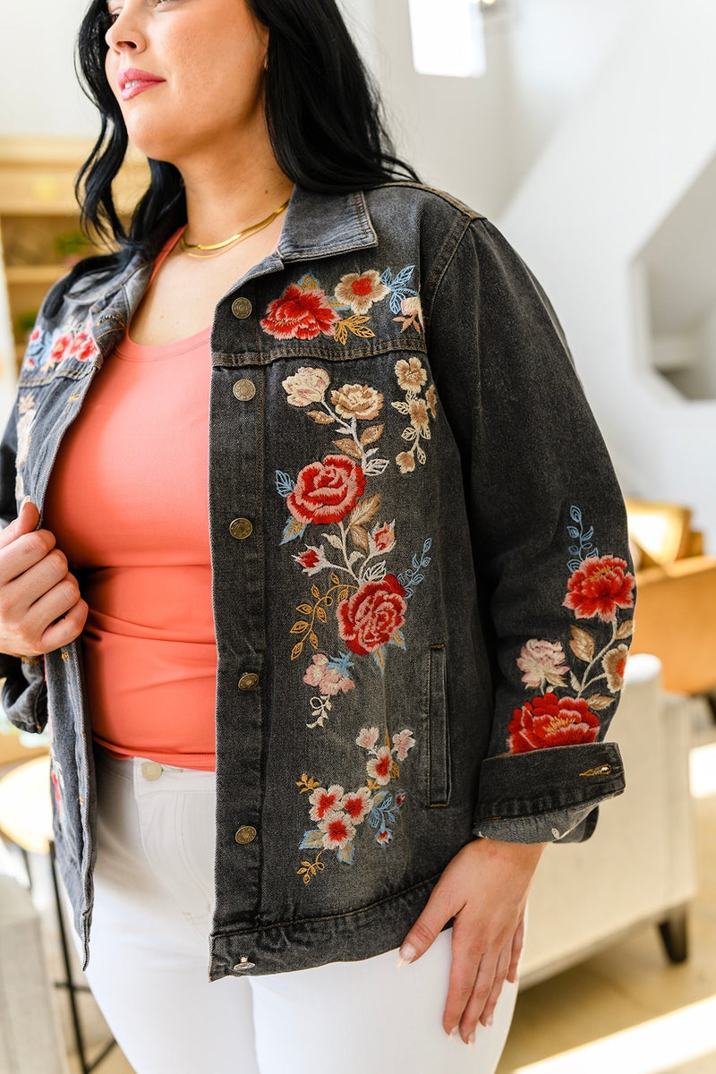 Lovely Visions Flower Embroidered Jacket Womens
