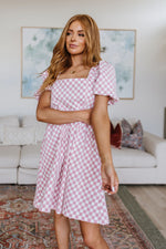 The Moment Checkered Babydoll Dress Womens