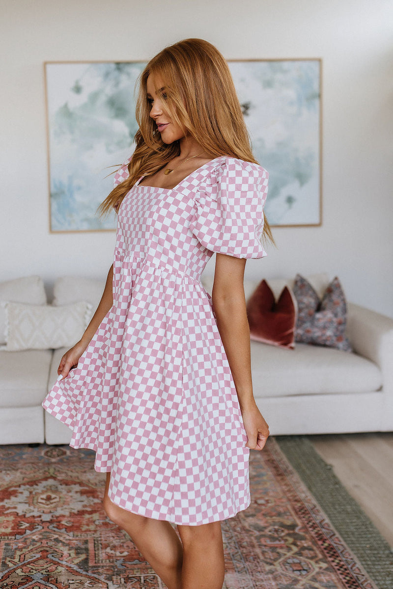 The Moment Checkered Babydoll Dress Womens