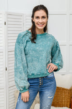 Tied Up In Cuteness Mineral Wash Sweater In Teal Womens