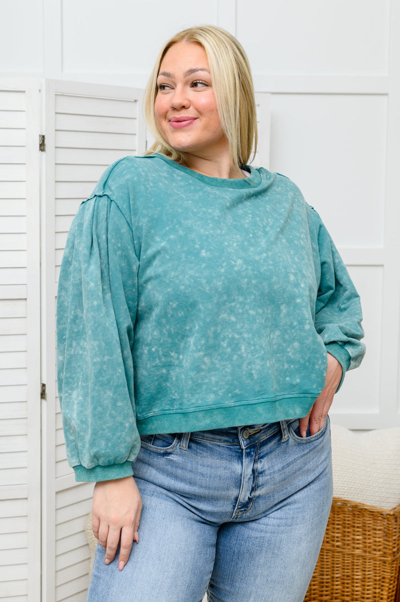 Tied Up In Cuteness Mineral Wash Sweater In Teal Womens