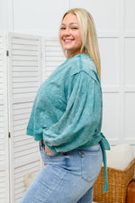 Tied Up In Cuteness Mineral Wash Sweater In Teal Womens