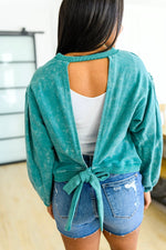 Tied Up In Cuteness Mineral Wash Sweater In Teal Womens