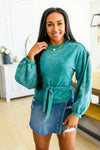 Tied Up In Cuteness Mineral Wash Sweater In Teal Womens