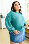 Tied Up In Cuteness Mineral Wash Sweater In Teal Womens