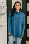 Travel Destination Cowl Neck Pullover in Dark Teal*