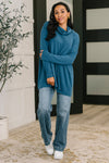 Travel Destination Cowl Neck Pullover in Dark Teal*