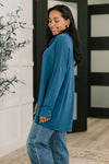Travel Destination Cowl Neck Pullover in Dark Teal*