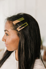Two Tone Hair Clip Set In Green Womens