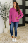 Wander & Rest Cable Ribbed Knit Drop Shoulder Top in Plum**