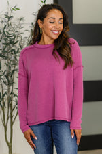 Wander & Rest Cable Ribbed Knit Drop Shoulder Top in Plum**