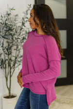 Wander & Rest Cable Ribbed Knit Drop Shoulder Top in Plum**