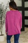 Wander & Rest Cable Ribbed Knit Drop Shoulder Top in Plum**