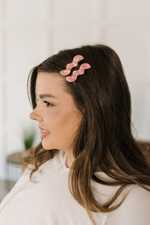 Wavy Clip Set Pink Pearl Womens