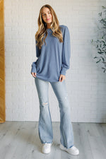 When the Sun Goes Down Mineral Wash Ribbed Knit Top in Vintage Denim*