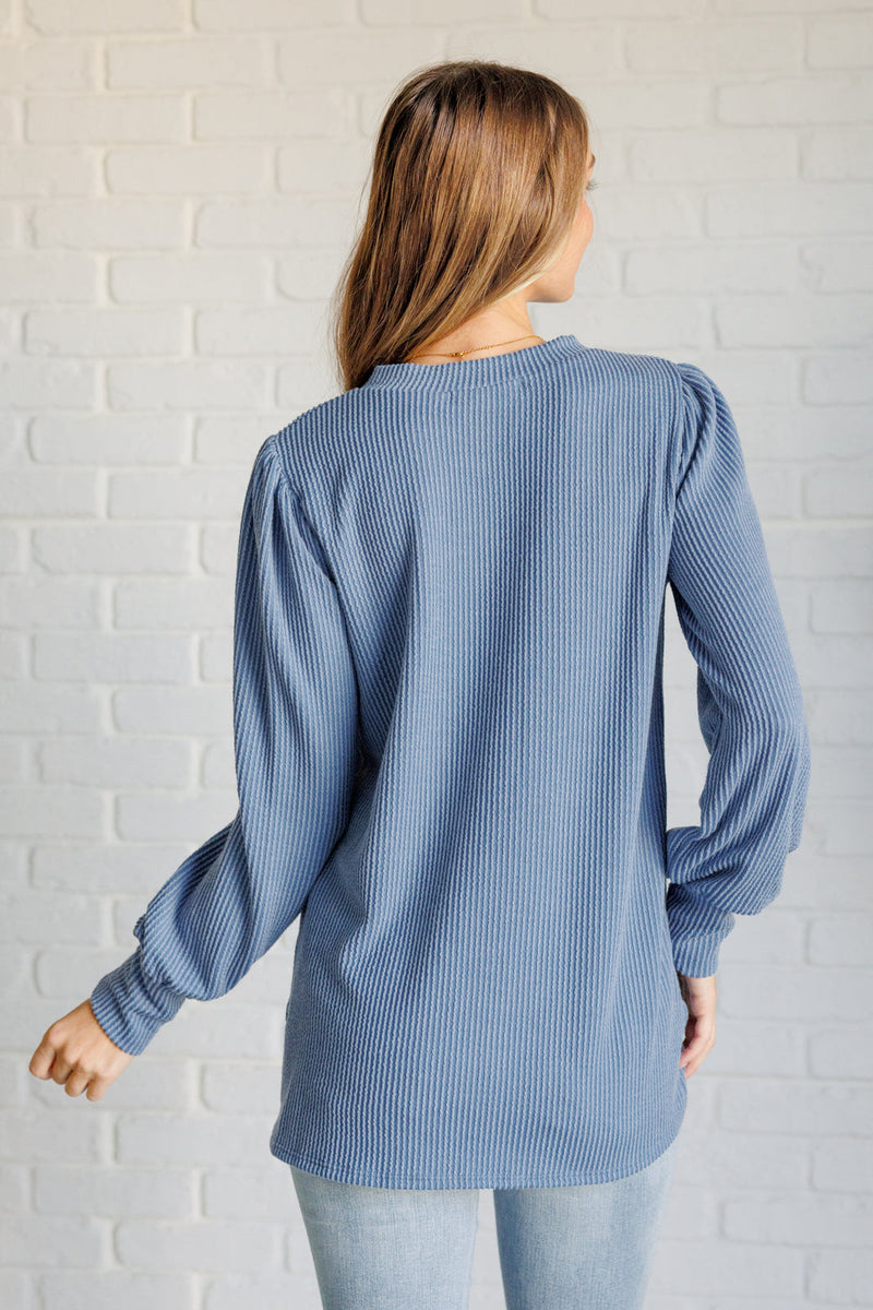 When the Sun Goes Down Mineral Wash Ribbed Knit Top in Vintage Denim*