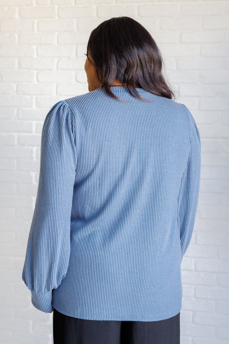 When the Sun Goes Down Mineral Wash Ribbed Knit Top in Vintage Denim*