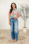 Wide Eyed Abstract Print Batwing Blouse