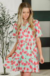 Wildflower Waltz Gathered Tier Dress in Mint