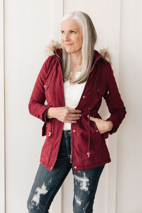 Doorbuster Winter Warm Coat In Wine Womens