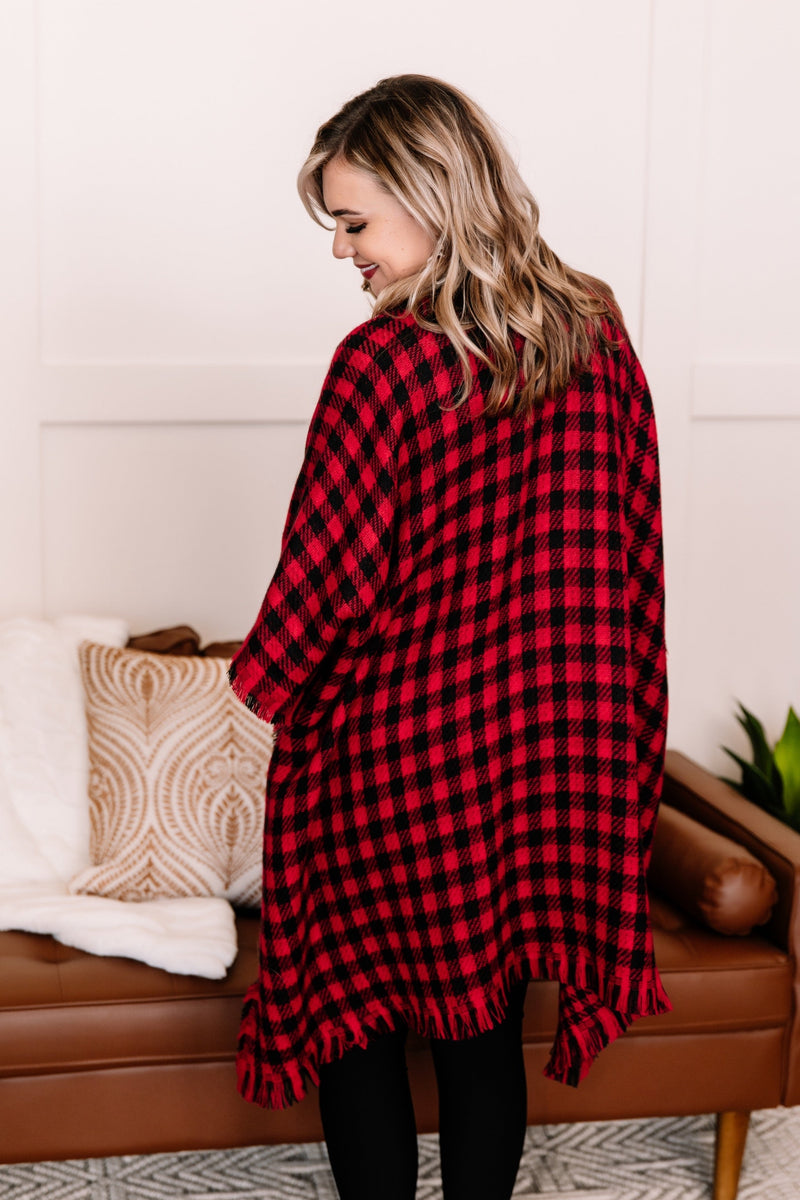 Double Down Black & Red Plaid Kimono